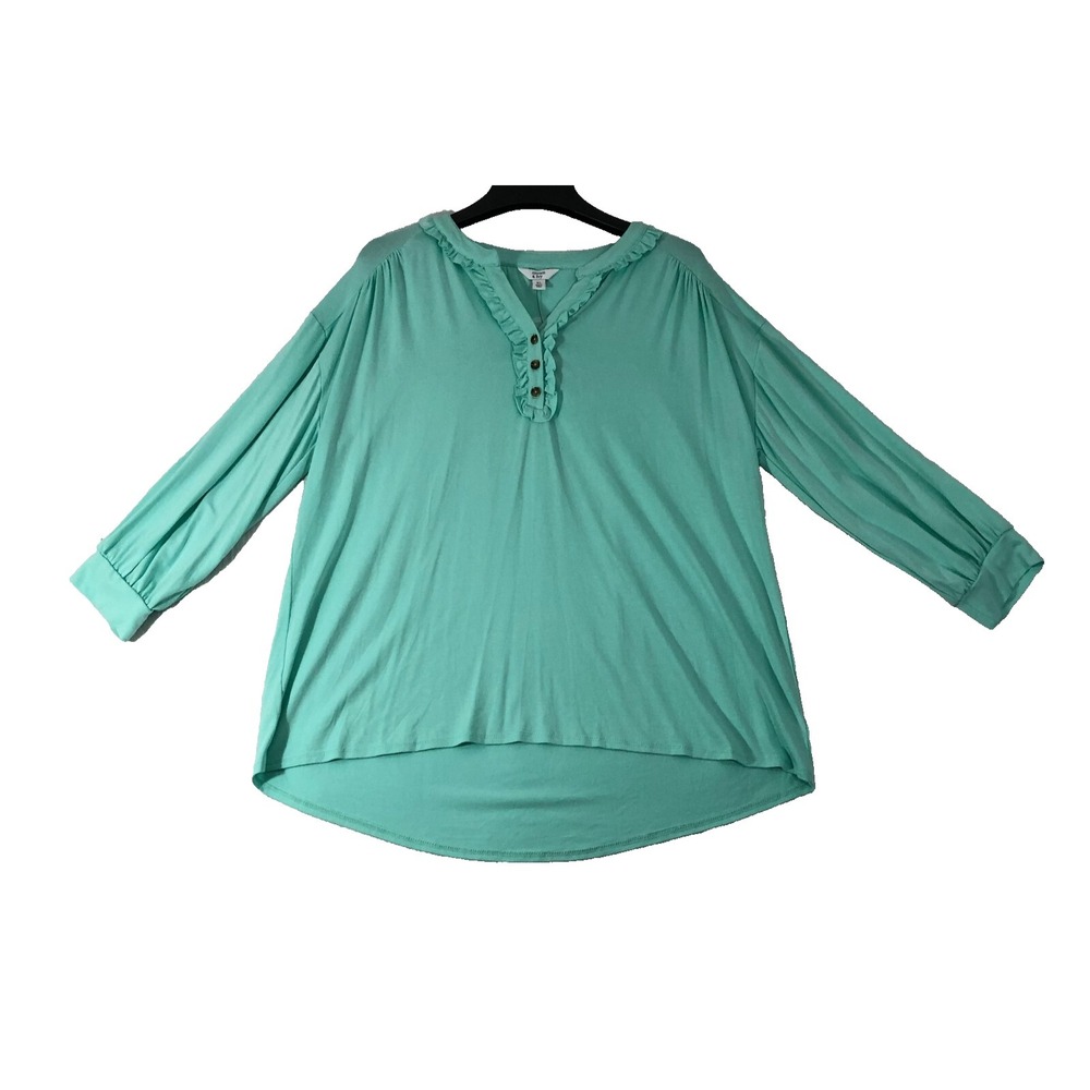 Crown & Ivy Blouse Women's XL Light Green Mint Julianna Ruffles 3/4 Sleeves NWT